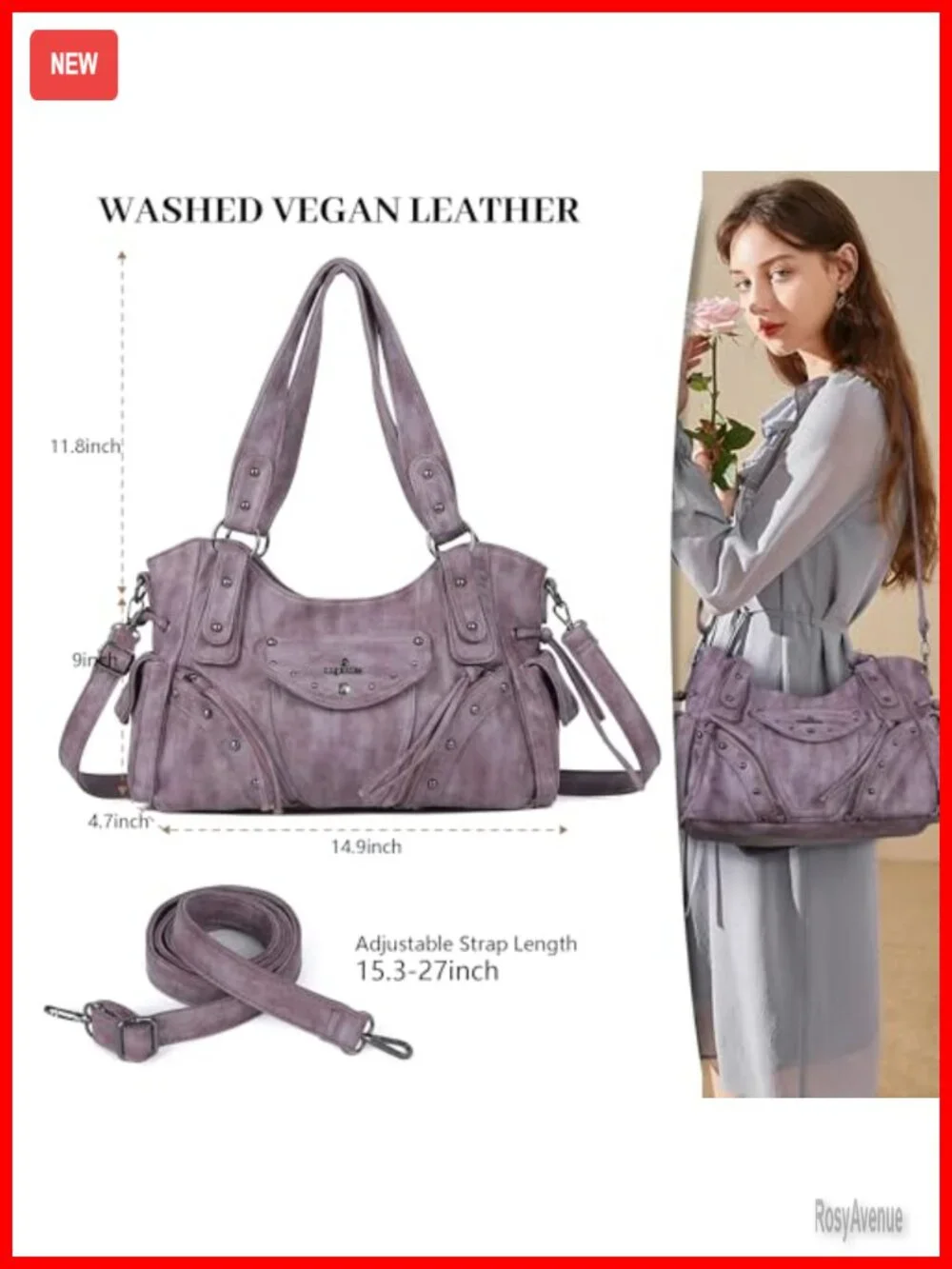 Retro Washed Vegan Leather Hobo Bag for Women - Roomy Soft Satchel with
